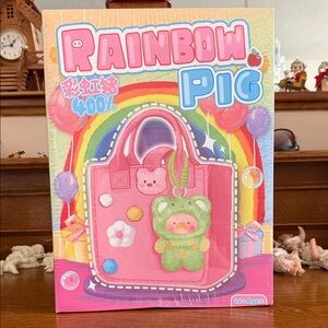 NWT Rainbow Pig 400% Generation Kids Plush Tote with Green Pig Charm